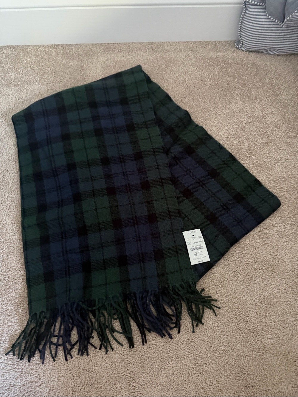 Soft Green & Navy Plaid Scarf